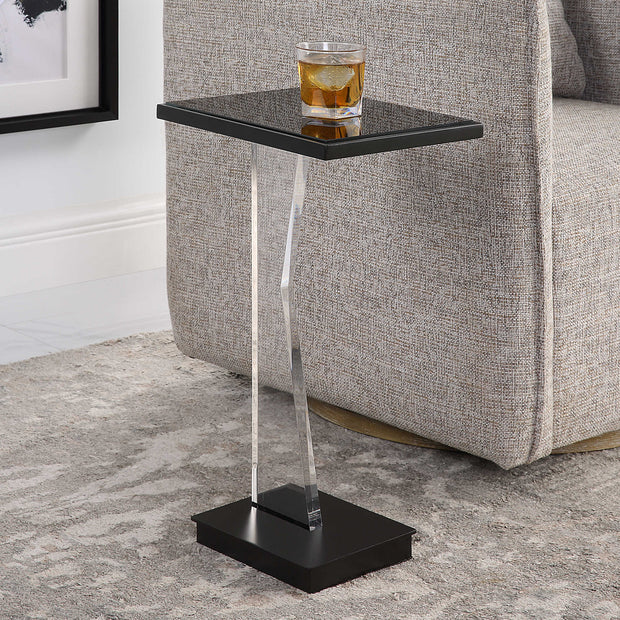 Uttermost Angle Black Mirror Top With Black Metal Base Modern Accent Table