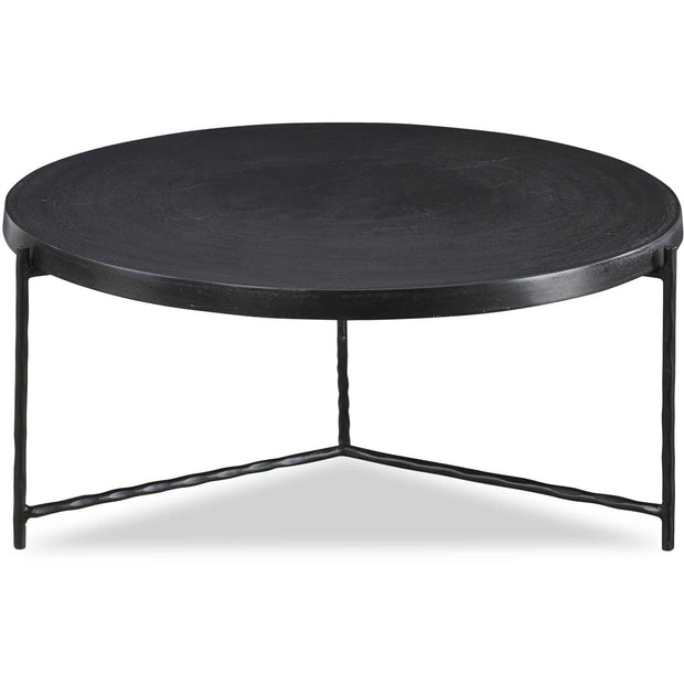 Uttermost Trellick Oxidized Black Top With Black Iron Base Modern Coffee Table