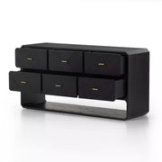 Four Hands Caspian 6 Drawer Dresser ~ Black Ash Finish With Brass Hardware