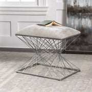 Uttermost Zelia Stony Gray Chenille Fabric Seat With Burnished Silver Iron Modern Bench