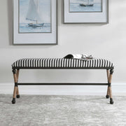 Uttermost Braddock Navy & Cream Stripe Cushion With Rustic Iron Modern Coastal Bench
