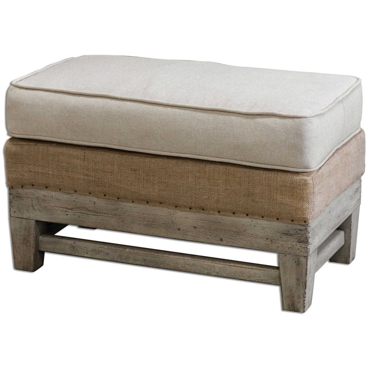 Uttermost Schafer Linen & Burlap With Wood Ottoman