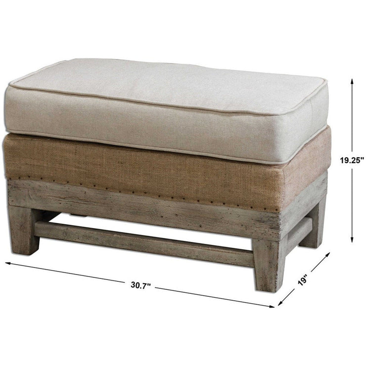 Uttermost Schafer Linen & Burlap With Wood Ottoman