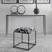 Uttermost Twists and Turns Black & White Contemporary Embroidered Fabric Accent Stool