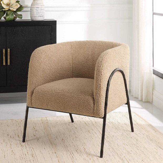 Uttermost Jacobsen Latte Faux Shearling Barrel Accent Chair
