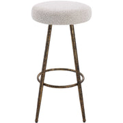 Uttermost Braven White & Gray Boucle Fabric Seat With Antiqued Metallic Gold Base Kitchen Counter Stool