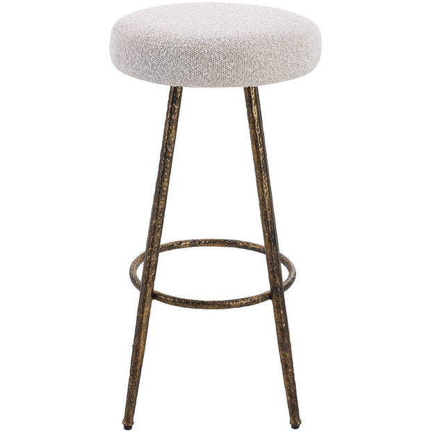 Uttermost Braven White & Gray Boucle Fabric Seat With Antiqued Metallic Gold Base Kitchen Counter Stool