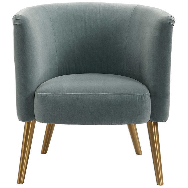 Uttermost Haider Slate Blue Velvet Barrel Accent Chair