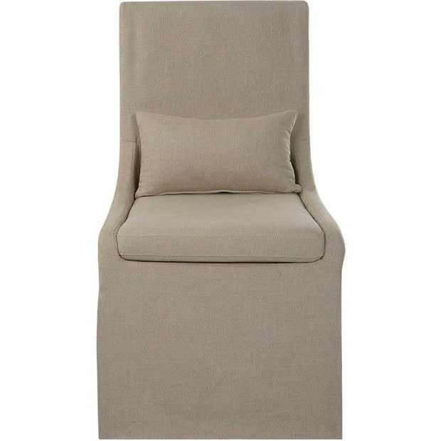 Uttermost Coley Tan Linen Performance Fabric Slipcovered Armless Chair With Pillow