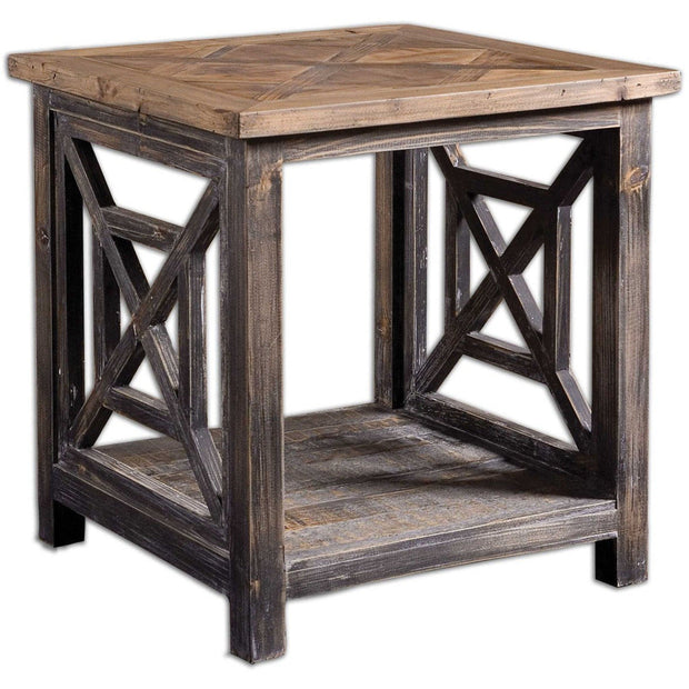 Uttermost Spiro Reclaimed Wood Brushed Black Finish Rustic End Table