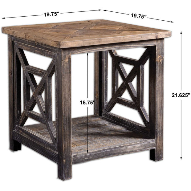 Uttermost Spiro Reclaimed Wood Brushed Black Finish Rustic End Table