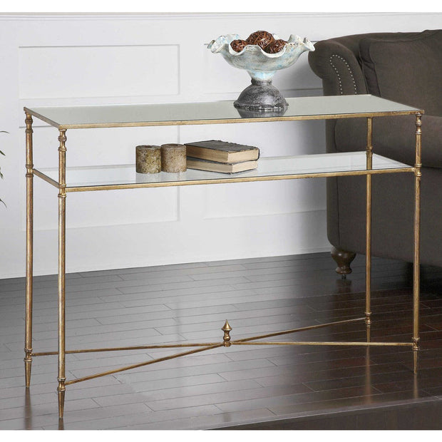 Uttermost Henzler Mirrored Top With Antiqued Gold Iron Console Table