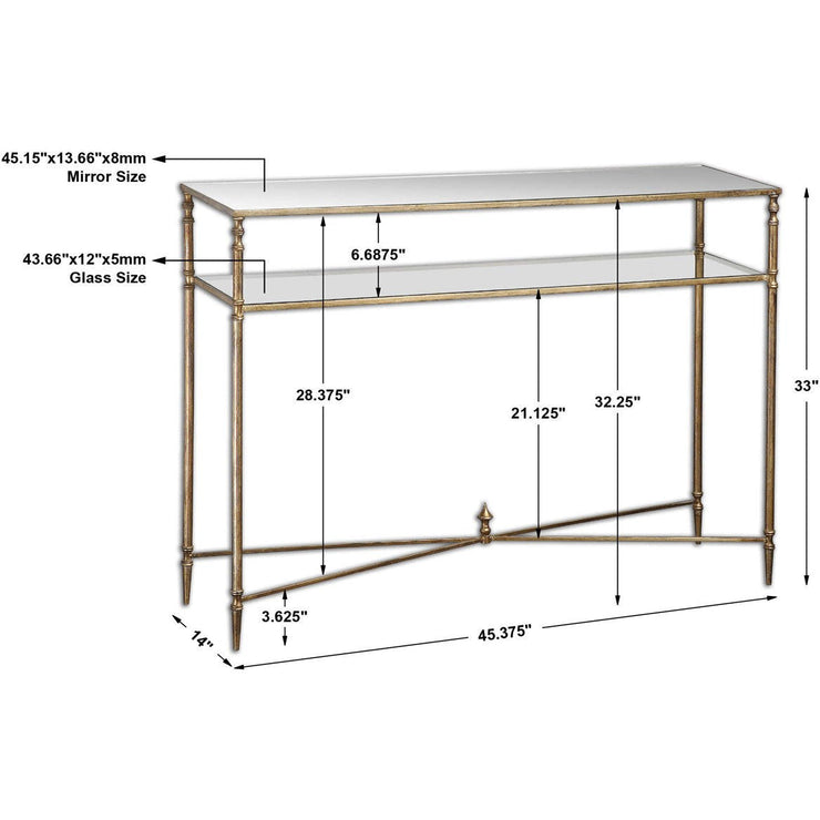 Uttermost Henzler Mirrored Top With Antiqued Gold Iron Console Table