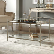 Uttermost Gannon Glass Top With Antiqued Silver Leaf Iron Coffee Table