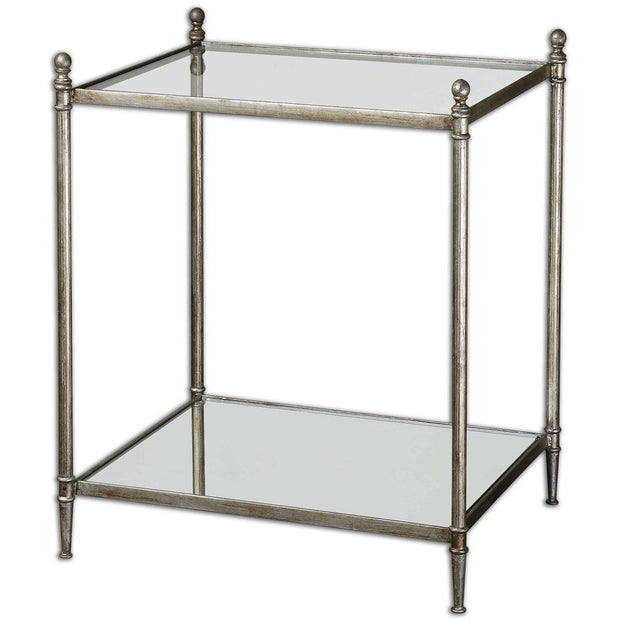 Uttermost Gannon Glass Top With Antiqued Silver Leaf Iron End Table