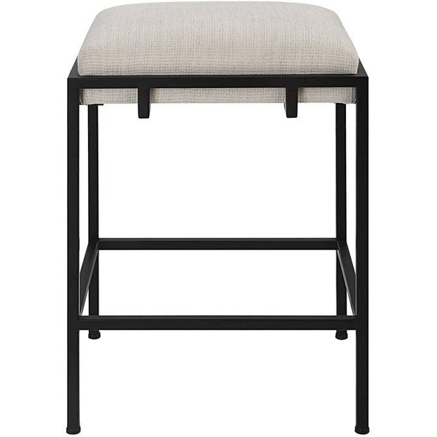 Uttermost Paradox White Fabric Counter Stool With Black Iron Base