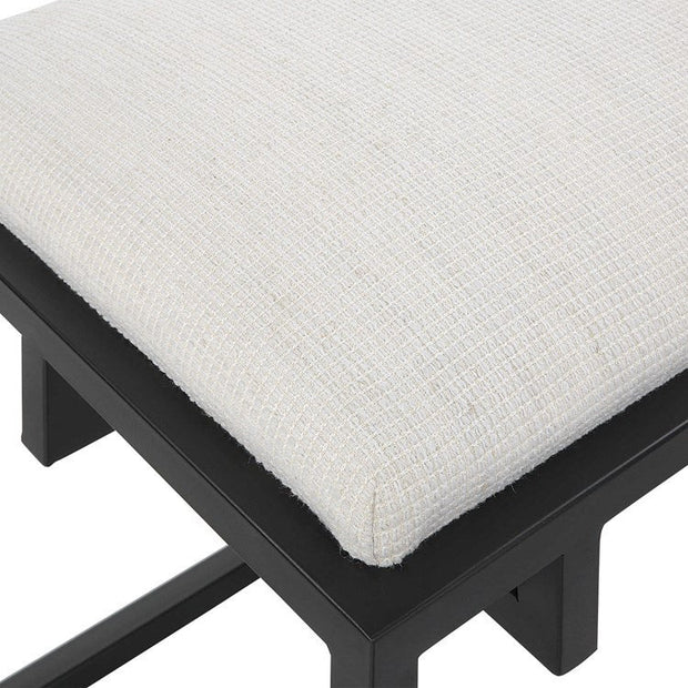Uttermost Paradox Textured White Fabric Cushion Seat Matte Black Iron Bench