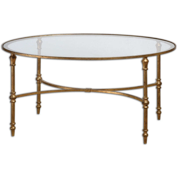 Uttermost Vitya Glass Top With Antiqued Gold Leaf Base Contemporary Coffee Table