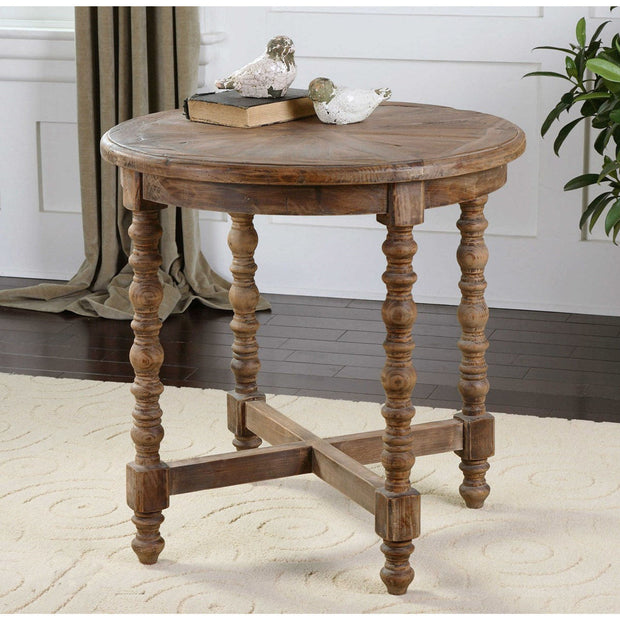 Uttermost Samuelle Reclaimed Wood Rustic Round End Table