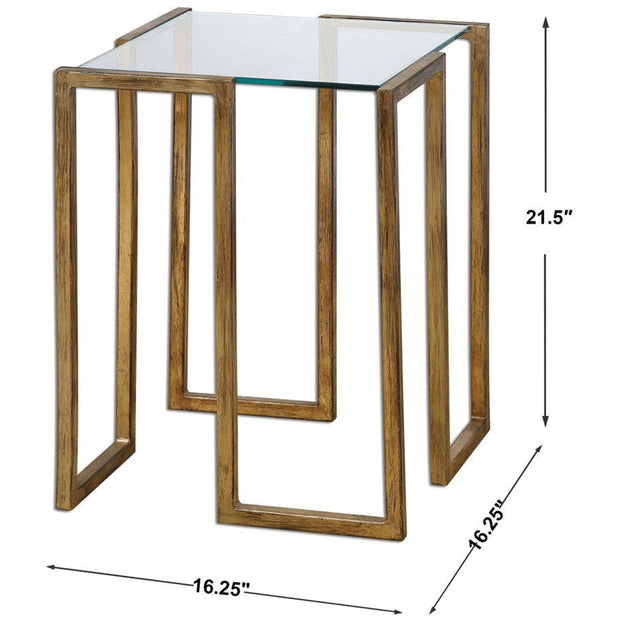 Uttermost Mirrin Glass Too With Antiqued Gold Iron Contemporary Accent Table