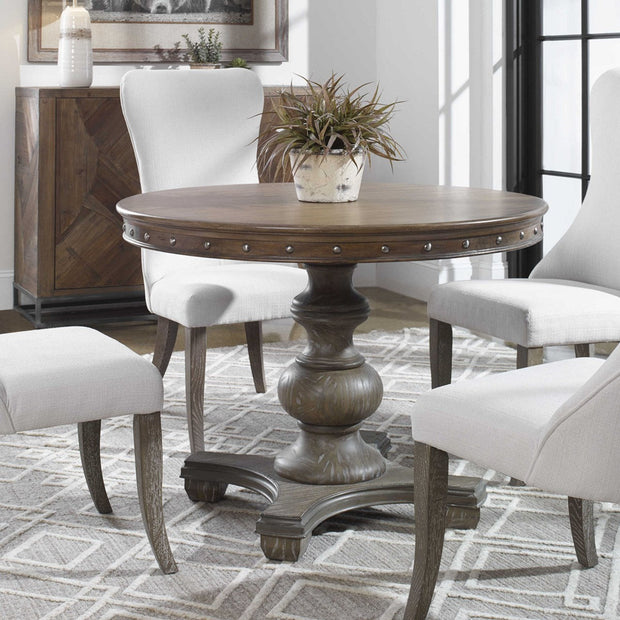 Uttermost Sylvana Gray Wash Natural Pine Rustic 42” Round Dining Table