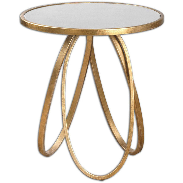 Uttermost Montrez Antiqued Mirror Top With Glazed Gold Leaf Iron Contemporary Side Table