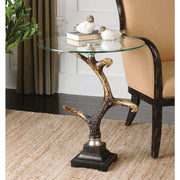 Uttermost Stag Horn Glass Top With Black and Broze Base Rustic Modern Side Table