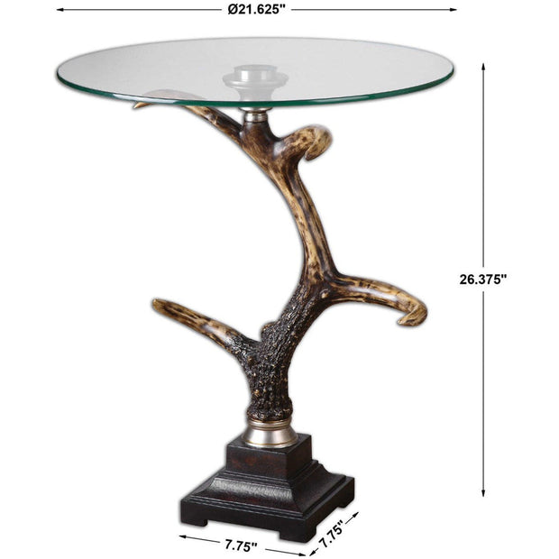 Uttermost Stag Horn Glass Top With Black and Broze Base Rustic Modern Side Table