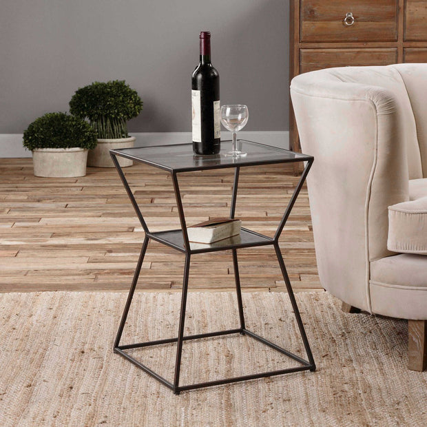 Uttermost Auryon Glass Top With Black Iron Base Modern Accent Table