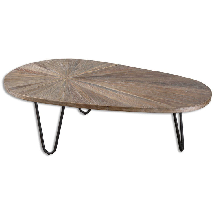 Uttermost Leveni Reclaimed Weathered Gray Wash Wood and Black Iron Rustic Modern Coffee Table