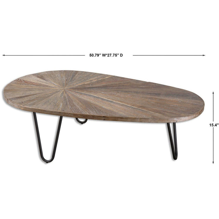 Uttermost Leveni Reclaimed Weathered Gray Wash Wood and Black Iron Rustic Modern Coffee Table