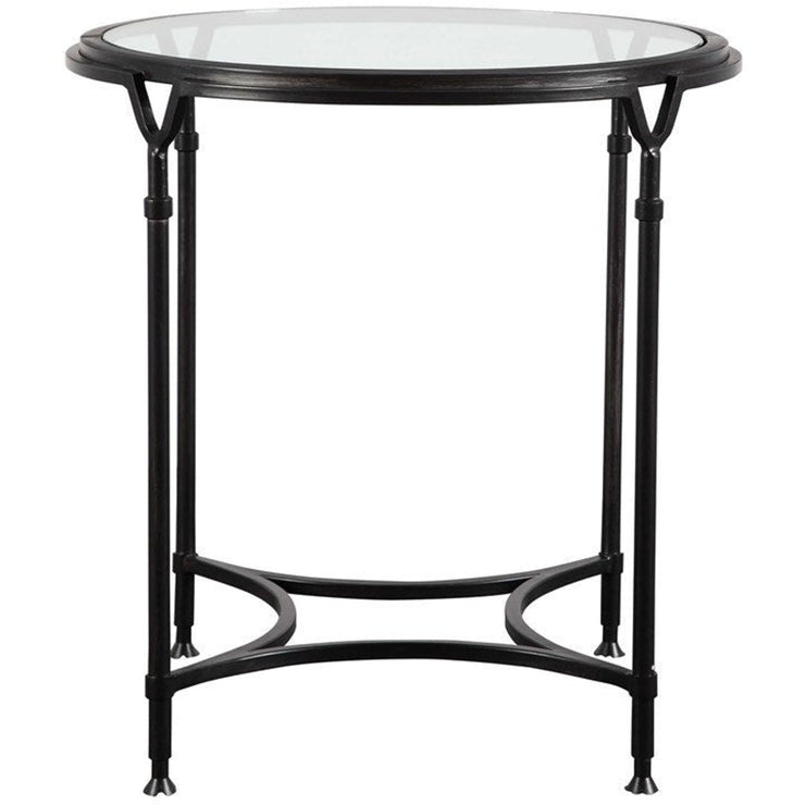 Uttermost Samson Glass Top With Aged Black Steel Base Round Side Table