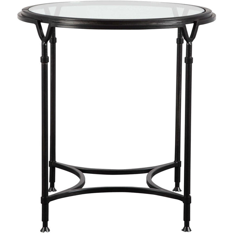 Uttermost Samson Glass Top With Aged Black Steel Base Round Side Table