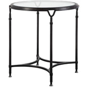 Uttermost Samson Glass Top With Aged Black Steel Base Round Side Table