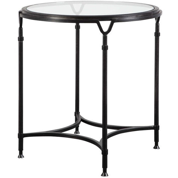 Uttermost Samson Glass Top With Aged Black Steel Base Round Side Table