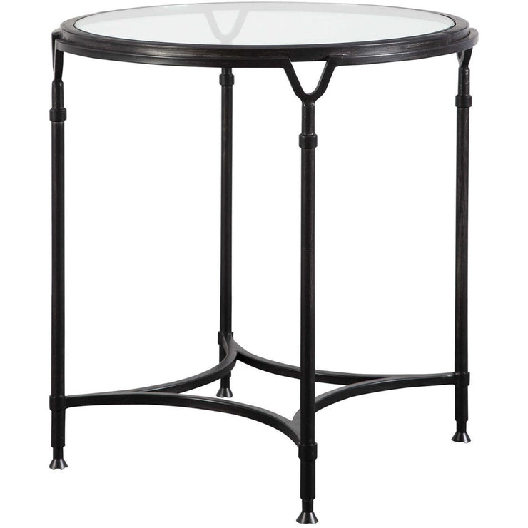 Uttermost Samson Glass Top With Aged Black Steel Base Round Side Table