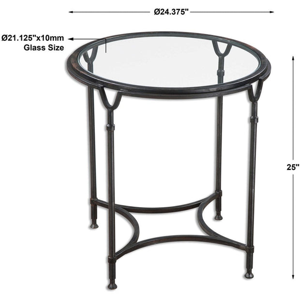 Uttermost Samson Glass Top With Aged Black Steel Base Round Side Table