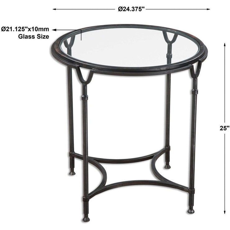 Uttermost Samson Glass Top With Aged Black Steel Base Round Side Table