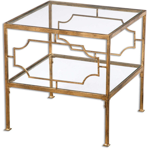 Uttermost Genell Glass Top With Antiqued Gold Iron Contemporary Accent Table