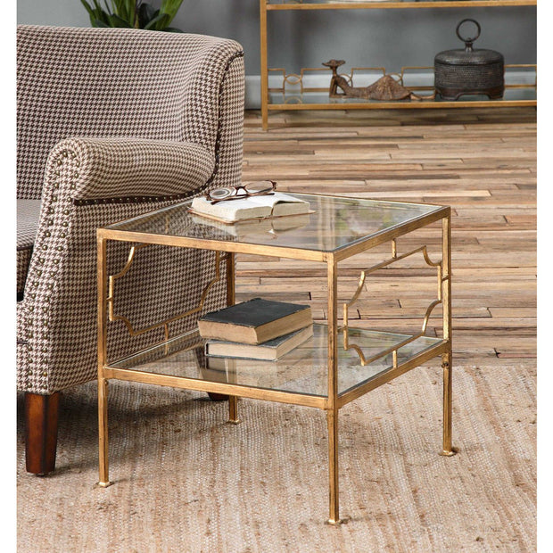 Uttermost Genell Glass Top With Antiqued Gold Iron Contemporary Accent Table