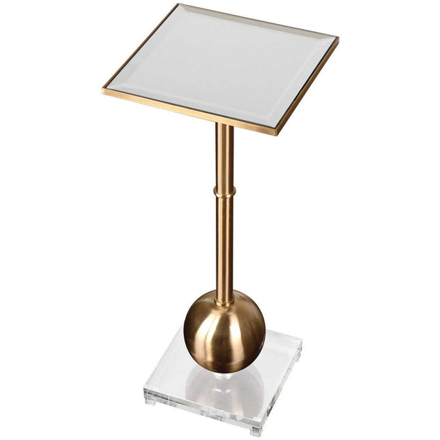 Uttermost Laton Mirror Top With Brushed Brass Metal Base Contemporary Drink Table