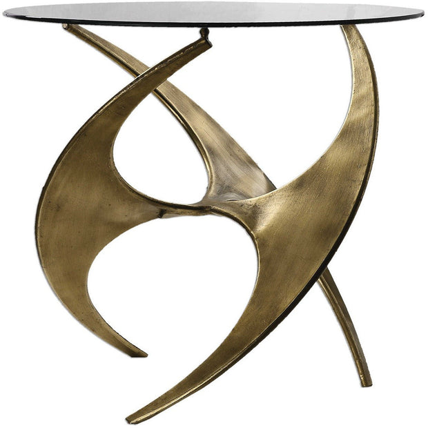 Uttermost Graciano Glass Top With Antiqued Gold Metal Sculptural Accent Table