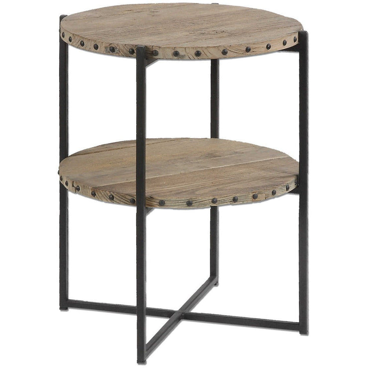Uttermost Kamau Recycled Elm Wood With Black Iron Rustic Modern Accent Table