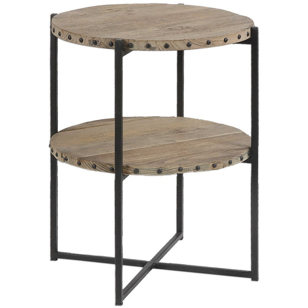 Uttermost Kamau Recycled Elm Wood With Black Iron Rustic Modern Accent Table