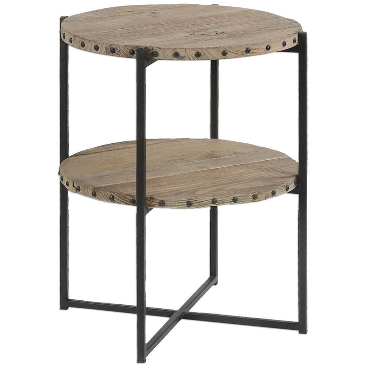 Uttermost Kamau Recycled Elm Wood With Black Iron Rustic Modern Accent Table