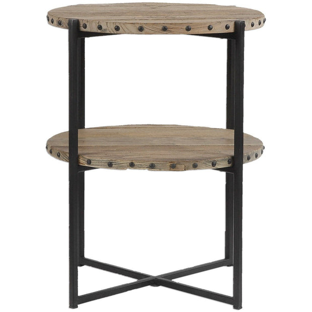 Uttermost Kamau Recycled Elm Wood With Black Iron Rustic Modern Accent Table