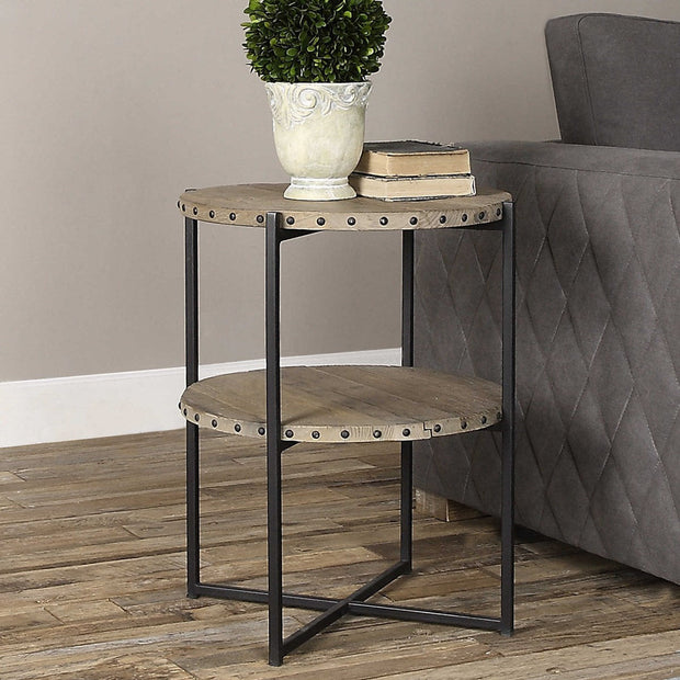 Uttermost Kamau Recycled Elm Wood With Black Iron Rustic Modern Accent Table
