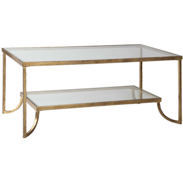 Uttermost Katina Glass Top With Antiqued Gold Iron Coffee Table