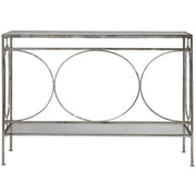 Uttermost Luano Glass Top With Distressed Antiqued Silver Iron Base Contemporary Console Table