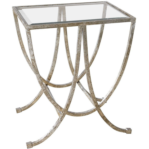 Uttermost Marta Glass Top With Antiqued Silver Leaf Iron Side Table